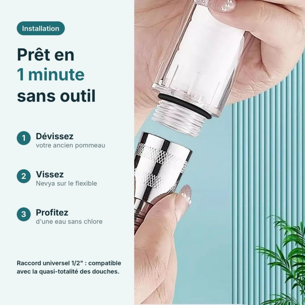 Installation du pommeau de douche Nevya en 1 minute sans outil