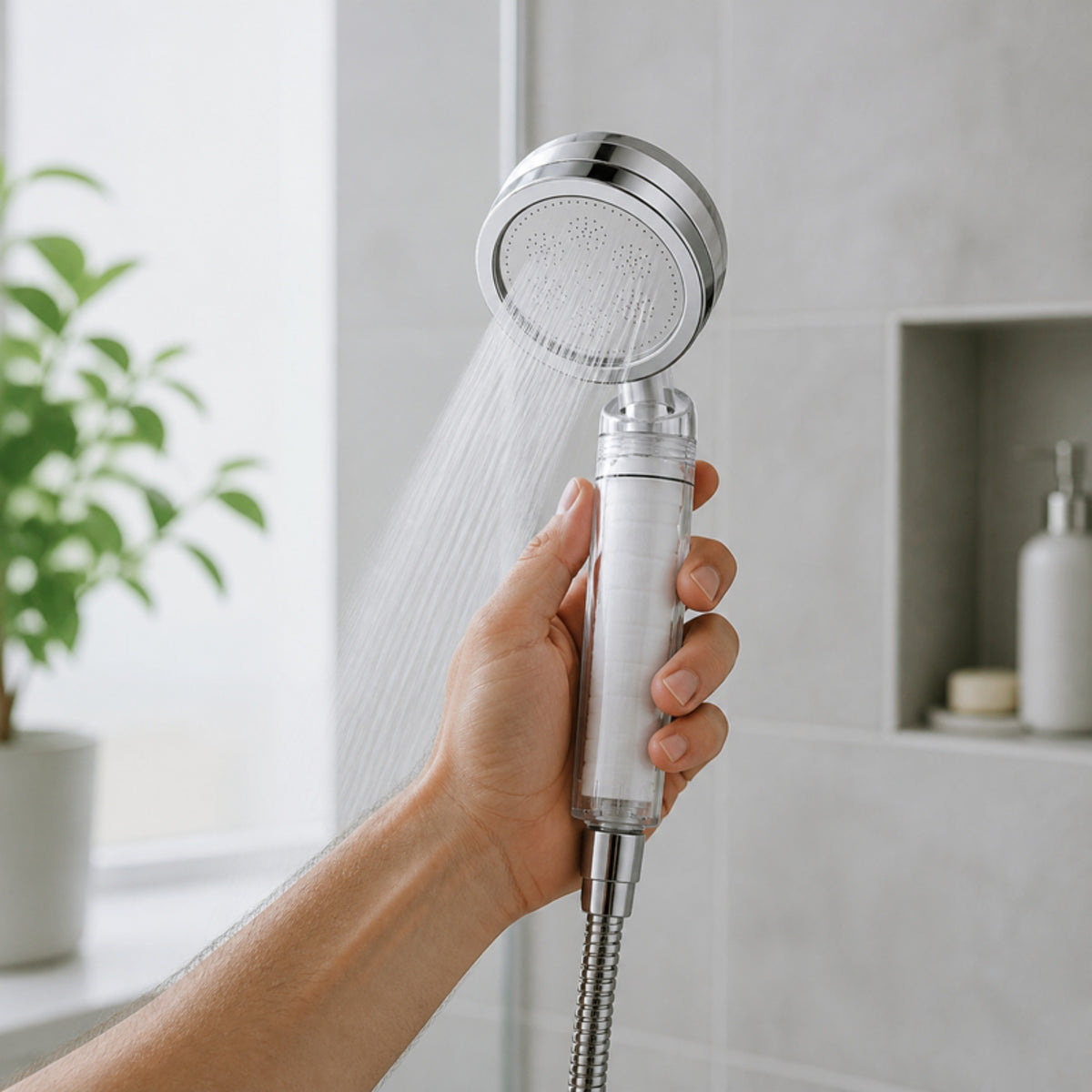 Pommeau Nevya en utilisation sous la douche